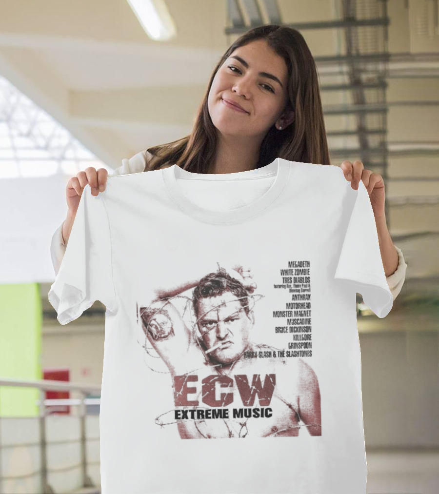 ECW Extreme Music Wrestler Barbwire Megadeth Anthrax T-Shirt