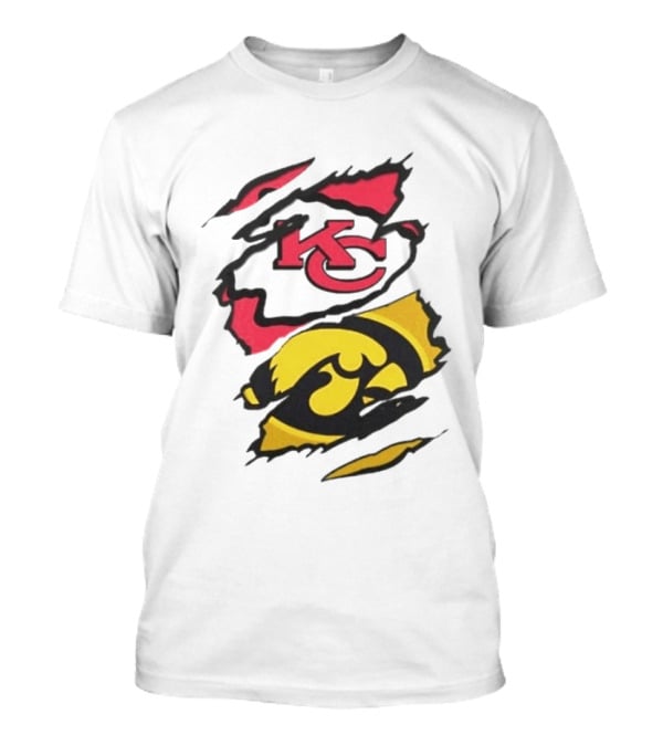 Kansas City Chiefs Iowa Hawkeyes Torn Paper KC Hawkeye Logo Mix T-Shirt
