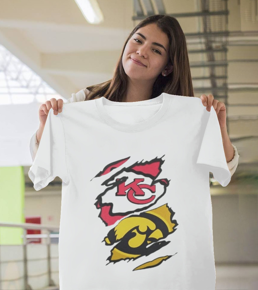Kansas City Chiefs Iowa Hawkeyes Torn Paper KC Hawkeye Logo Mix T-Shirt