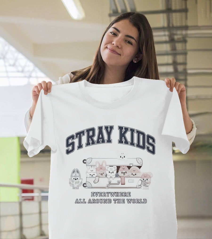 Stray Kids Everywhere All Around The World Colorful Cartoon Characters T-Shirt