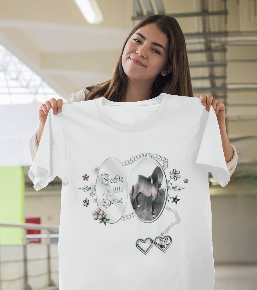 Feeble Little Horse Locket With Heart Photo Charm And Floral Details T-Shirt