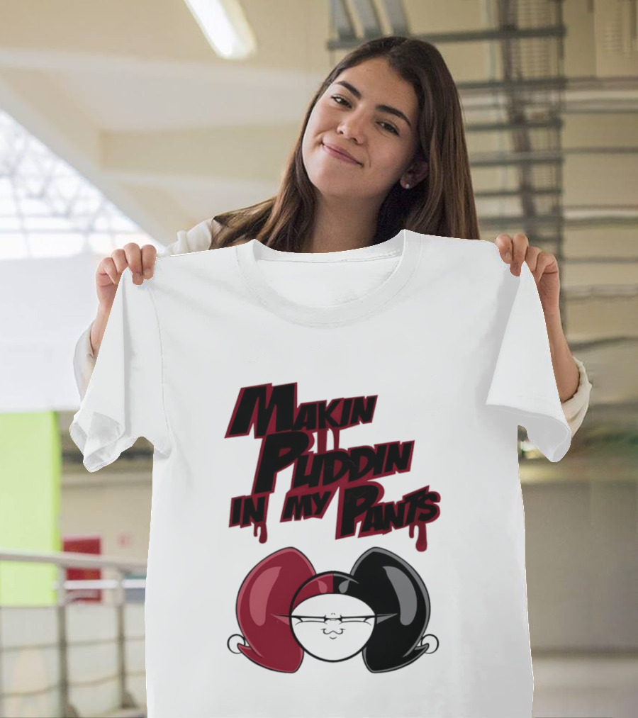 Makin' Puddin' In My Pants Harley Quinn Cartoon Red And Black Pigtails T-Shirt