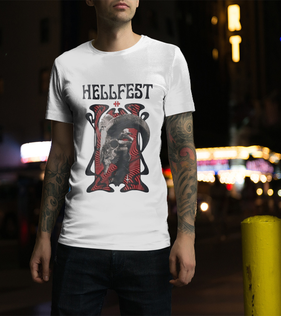 Hellfest Goat Skull Cross Inverted Crux Occult Heavy Metal Festival T-Shirt