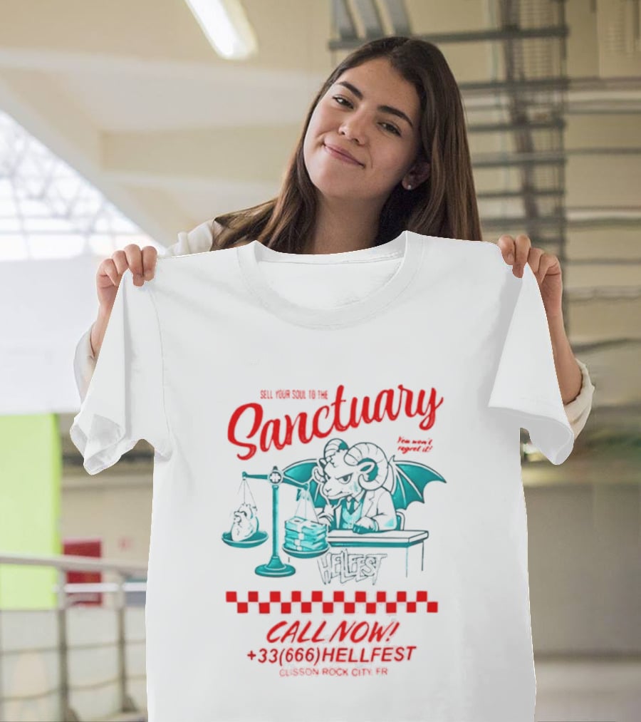 Hellfest Sanctuary Sell Your Soul Gargoyle Call Now 33 666 T-Shirt