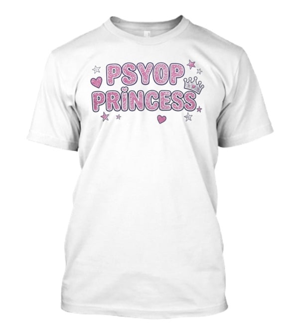 Psyop Princess Y2K Aesthetic Pink Glitter Star Heart Crown T-Shirt