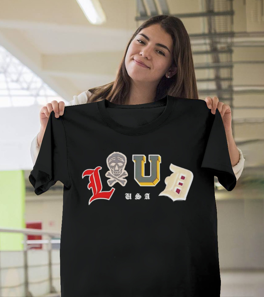 LUD USA Skull Varsity Patches L U D T-Shirt