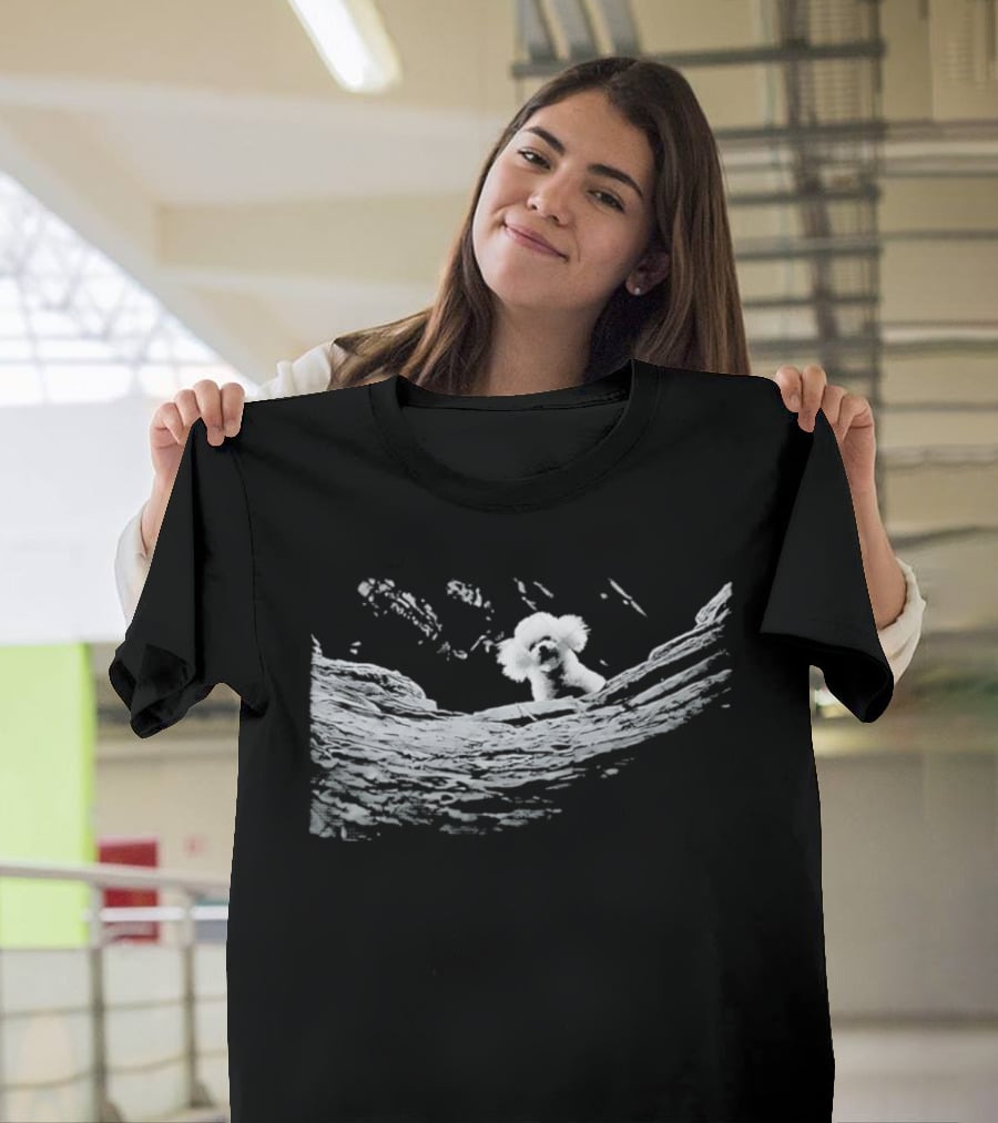Nature Inspired Fluffy Dog Peeking In Artistic Brush Strokes T-Shirt