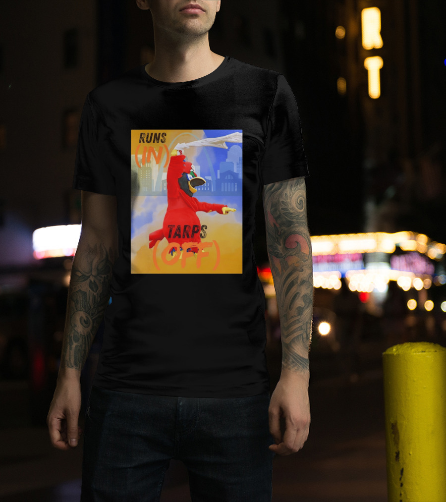 Fredbird Runs In Tarps Off St. Louis Skyline T-Shirt