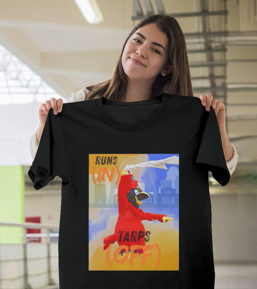Fredbird Runs In Tarps Off St. Louis Skyline T-Shirt