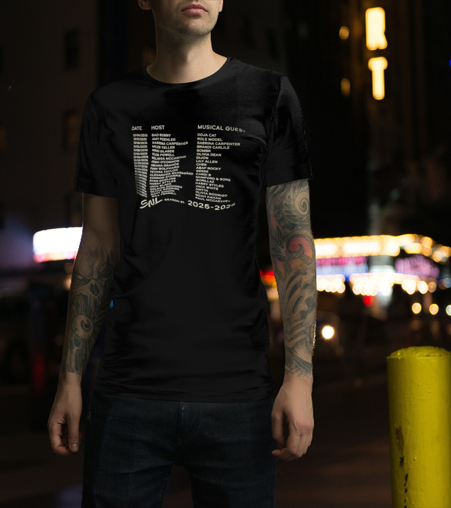 SNL Season 51 2025 2026 Fictional Hosts Musical Guests Lineup T-Shirt