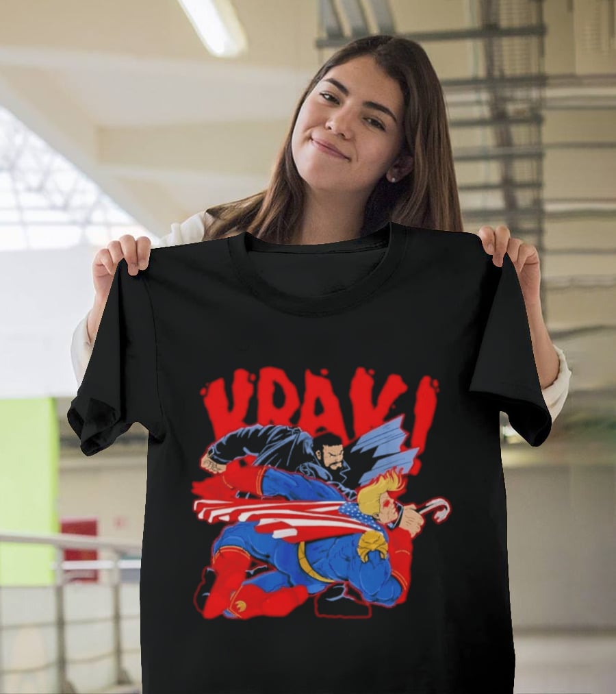 Billy Butcher Punching Homelander VRAK Comic Style Showdown T-Shirt