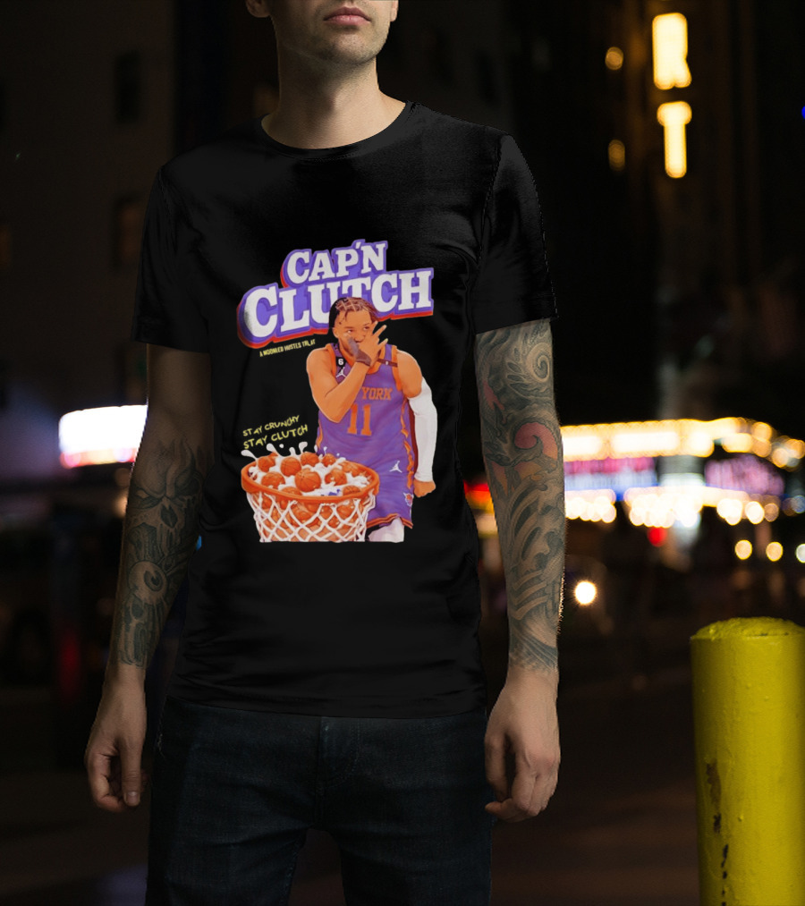 New York Knicks Jalen Brunson Capn Clutch Basketball Cereal Stay Crunchy T-Shirt