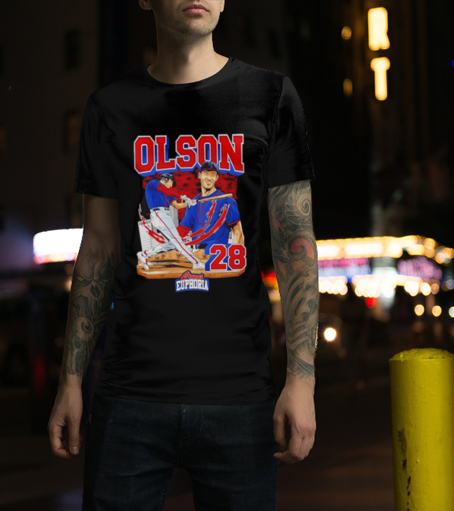 Matt Olson 28 Planet Euphoria Braves Baseball Comic Swing T-Shirt