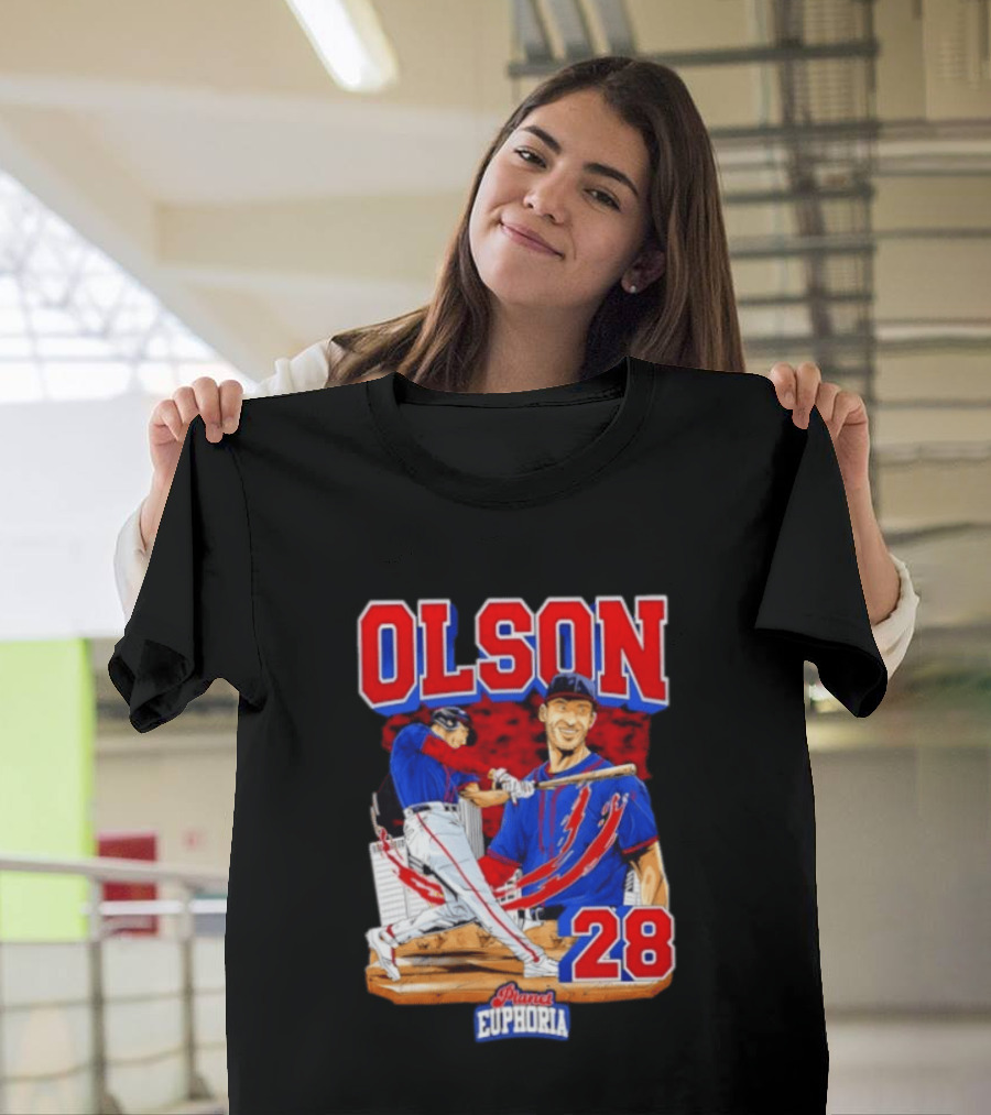 Matt Olson 28 Planet Euphoria Braves Baseball Comic Swing T-Shirt