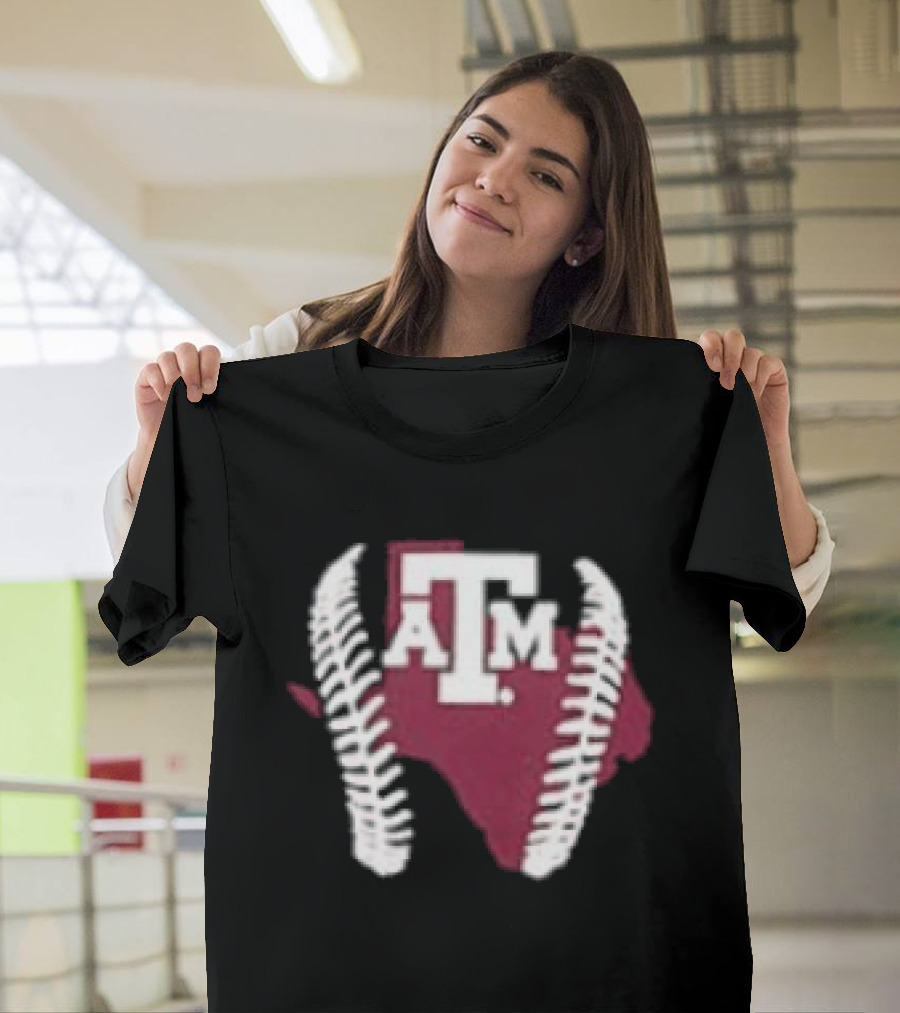 Texas A&M Aggies 2026 Baseball Icon With State Silhouette And Stitching T-Shirt