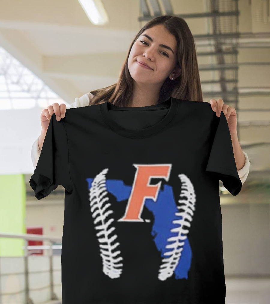 Florida Gators 2026 F Baseball Graphic With State Outline And Stitches T-Shirt