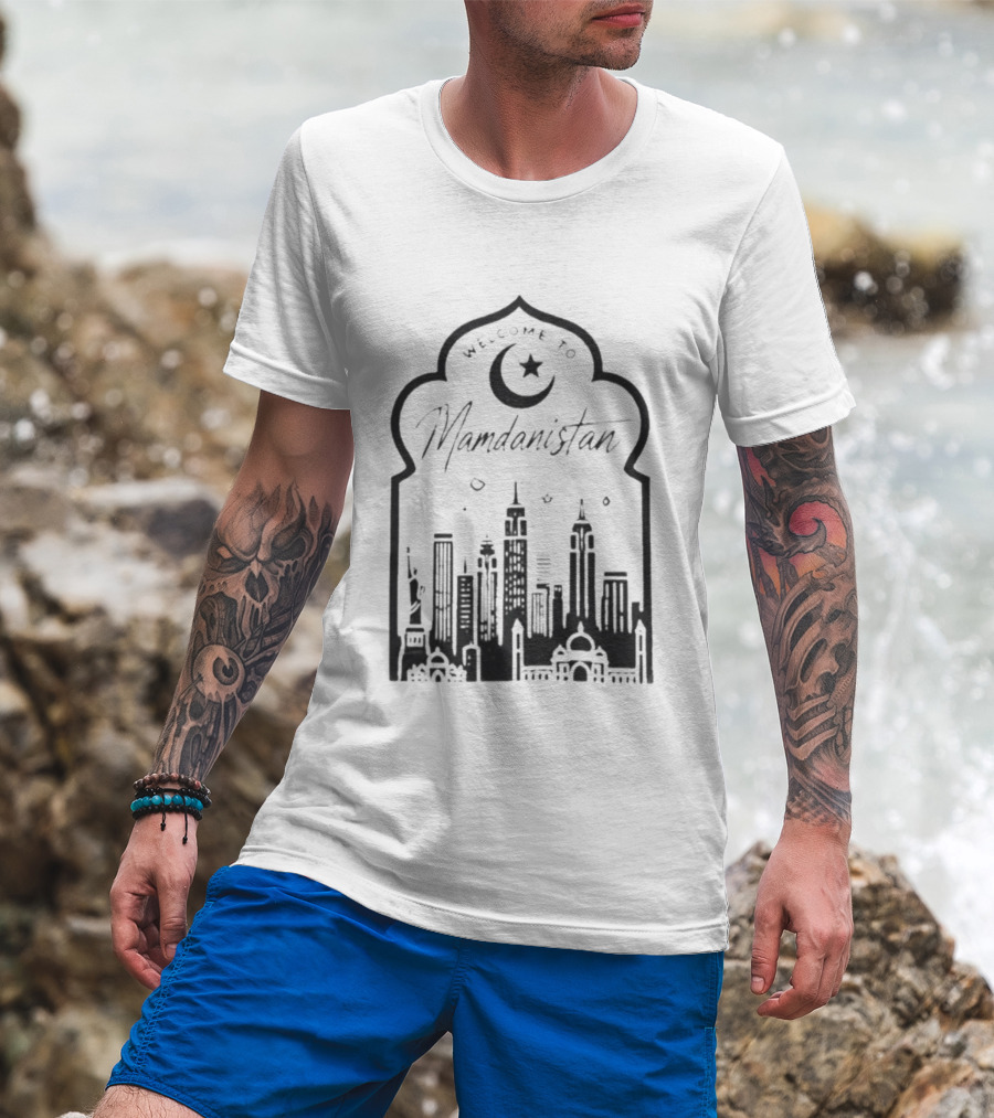 Welcome To Mamdanistan 2026 Back Skyline Crescent Star T-Shirt