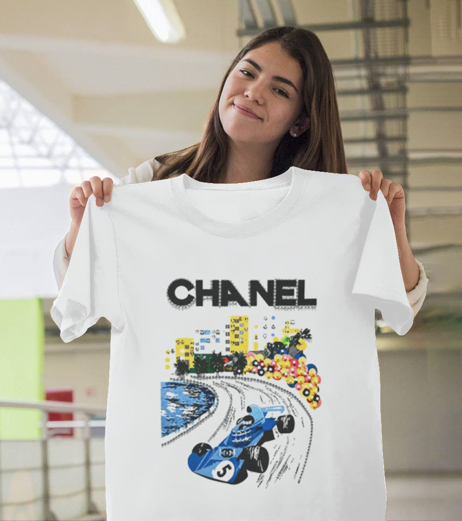 CHANEL F1 Formula Racing Car Retro Cityscape T-Shirt