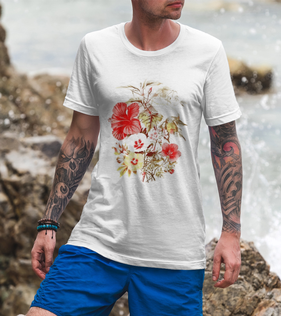 Hibiscus Mallow Cotton Floral Blossoms T-Shirt