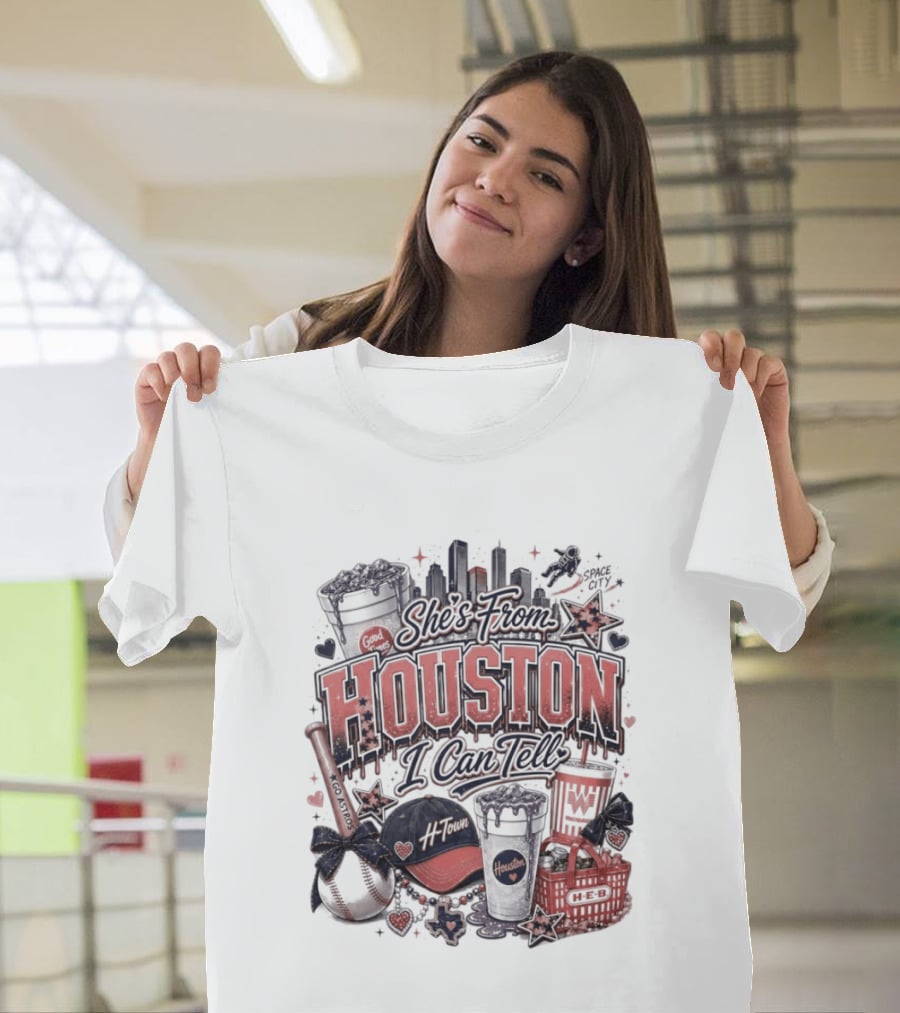 She's From Houston I Can Tell Astros Whataburger HEB Baseball Skyline T-Shirt