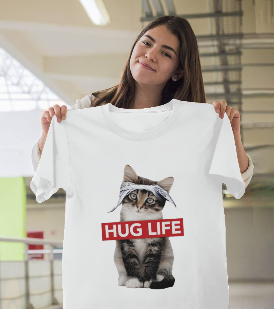 Hug Life Kitten Bandana Retro Funny Cat T-Shirt