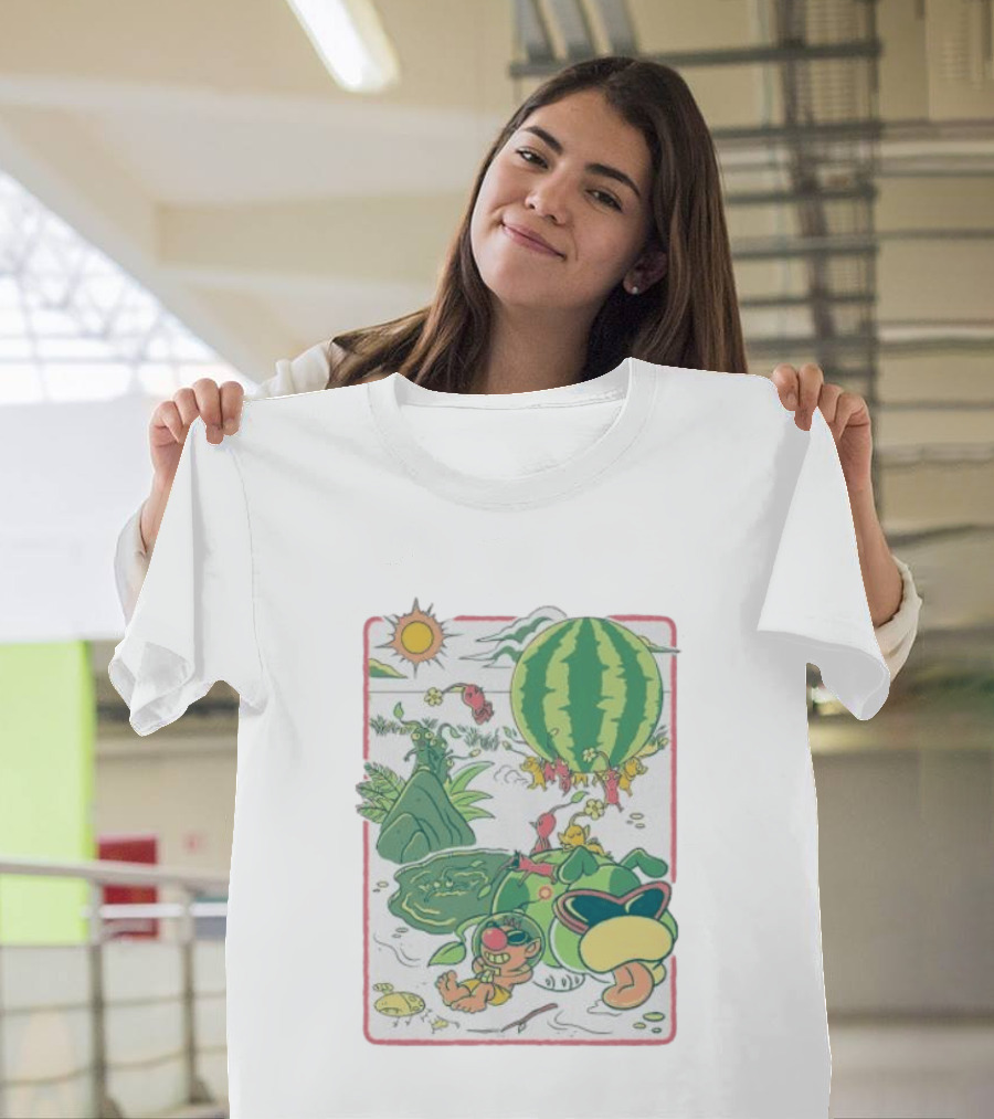 Pikmin Characters With Olimar Carrying Watermelon In Game Series T-Shirt