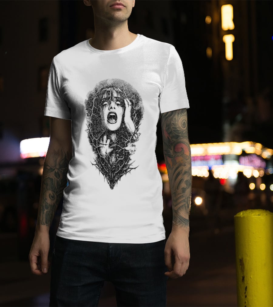 Screaming Woman Entangled Thorny Vines Dark Horror T-Shirt