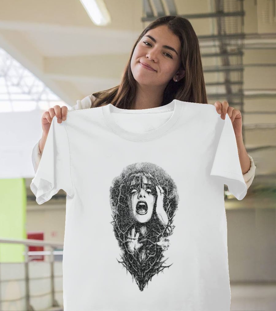 Screaming Woman Entangled Thorny Vines Dark Horror T-Shirt