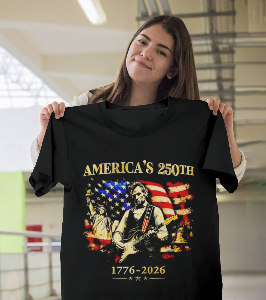 America's 250th Abraham Lincoln Guitar 1776 2026 Statue Of Liberty US Flag T-Shirt