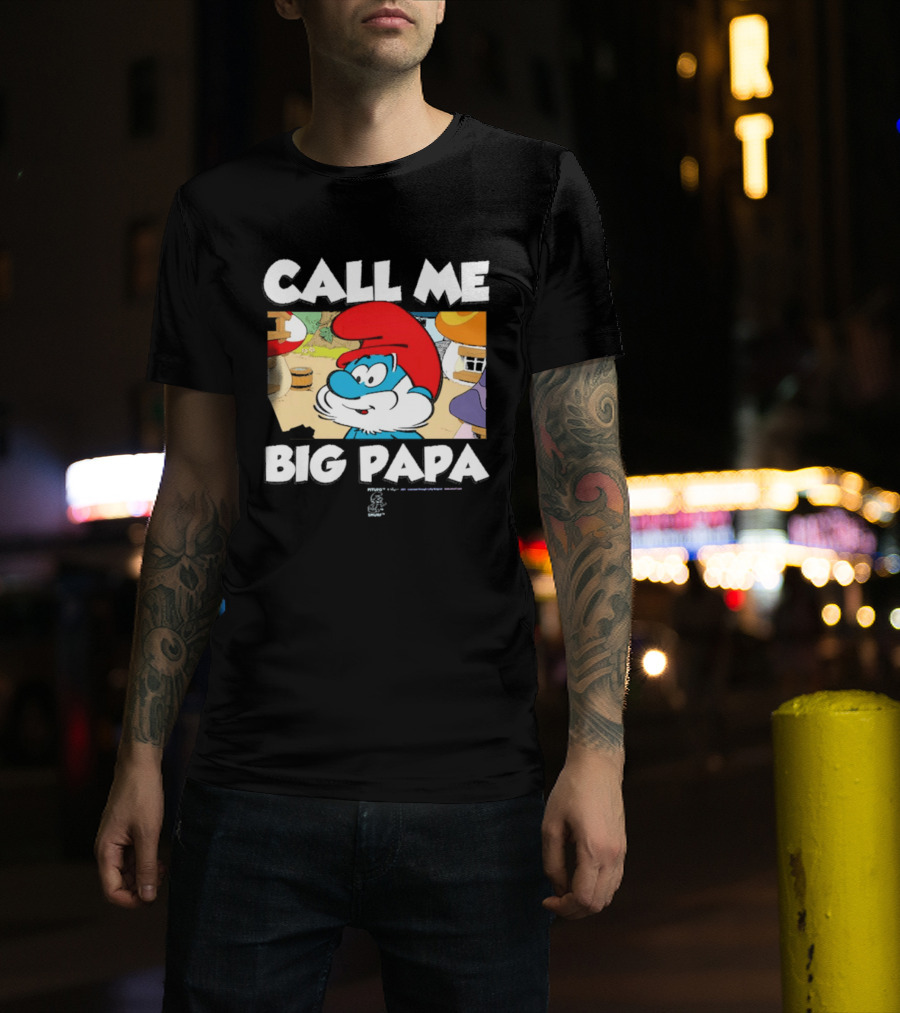 Call Me Big Papa Smurf Iconic Cartoon Character Scene T-Shirt