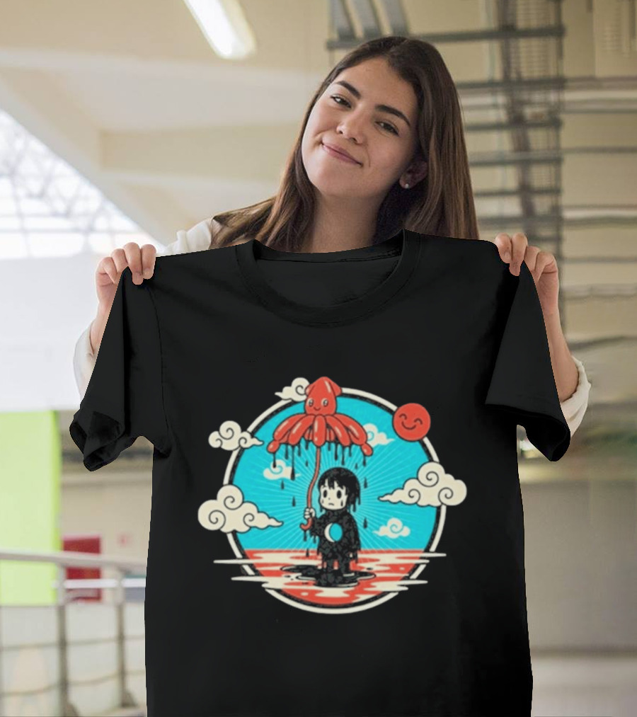 My Morning Jacket Squidboy Umbrella Character With Clouds And Smiling Sun T-Shirt