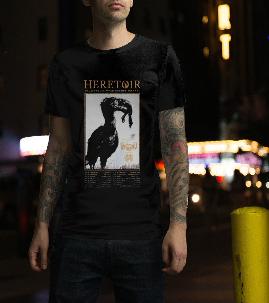 HERETOIR Solastalgia Over Europe MMXXVI Tour 2026 With Special Guests Farsot Agrypnie Black Crane T-Shirt