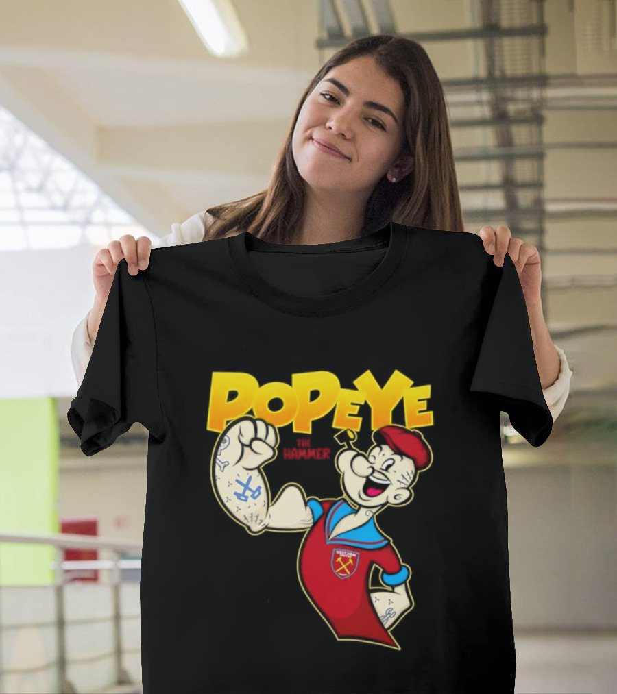 Popeye The Hammer West Ham United Crest Vintage Cartoon T-Shirt