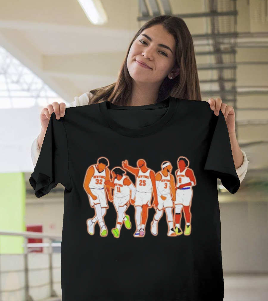 New York Knicks Karl Anthony Towns Jalen Brunson Mikal Bridges Josh Hart OG Anunoby Basketball Team Starting Five T-Shirt