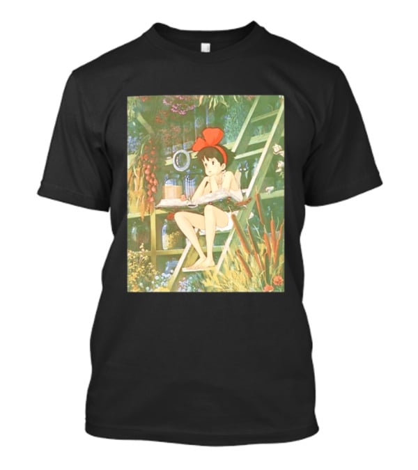 Kiki's Delivery Service Magic Book Cat And Botanical Greenhouse Scene T-Shirt