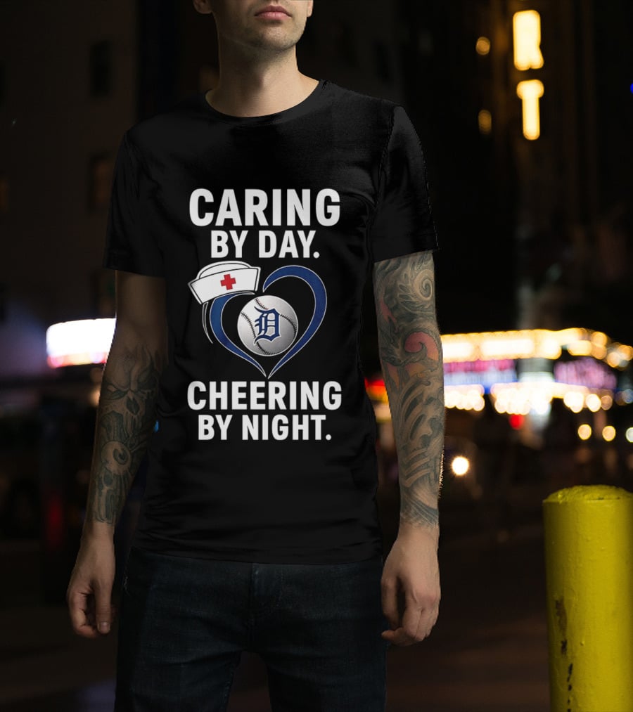 Caring By Day Nurse Baseball Fan Cheering By Night T-Shirt