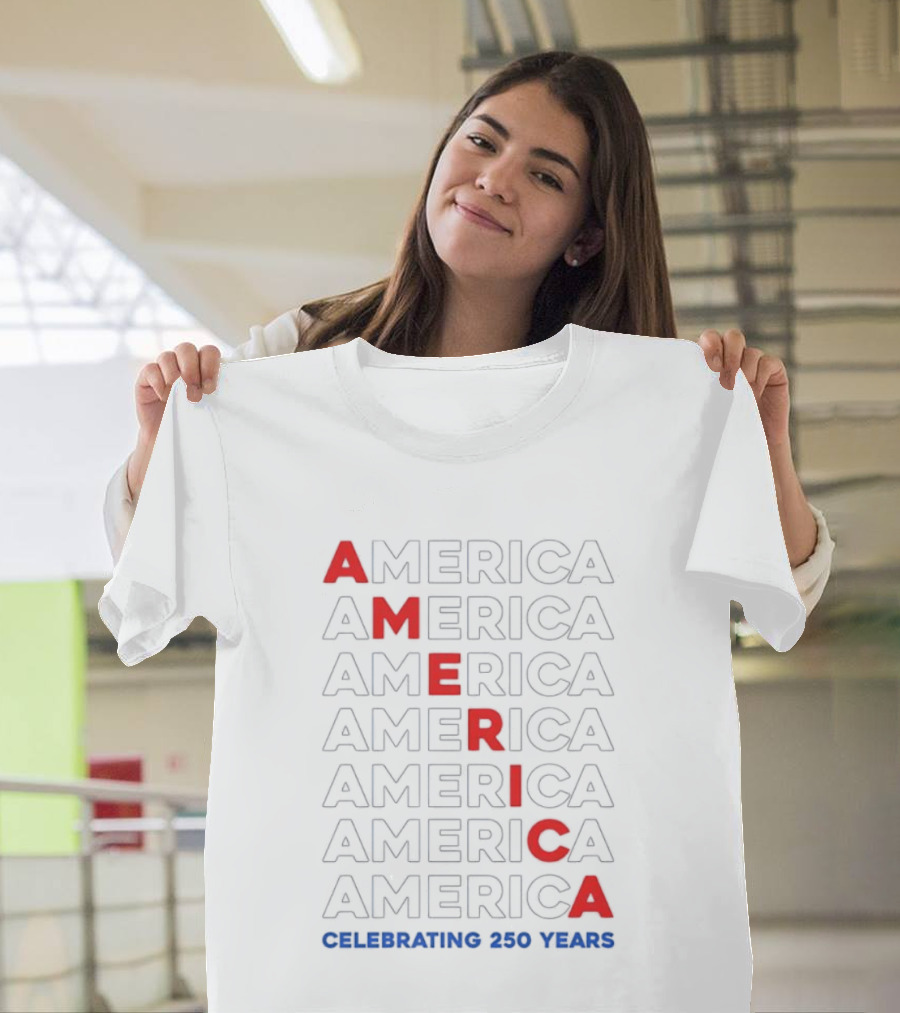 AMERICA Celebrating 250 Years United States Anniversary Bold Red Blue T-Shirt
