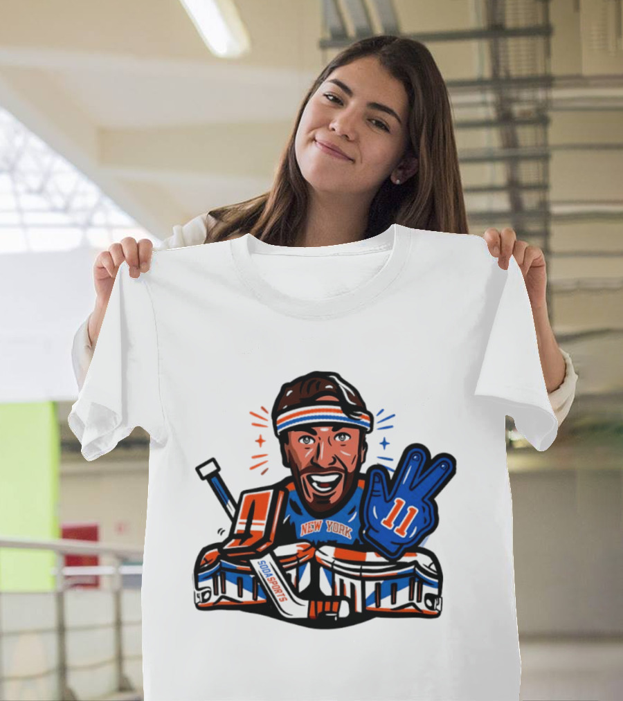 Mathew Barzal New York Islanders Hockey Illustration Player Number 13 Victory Gesture Sports Fan T-Shirt