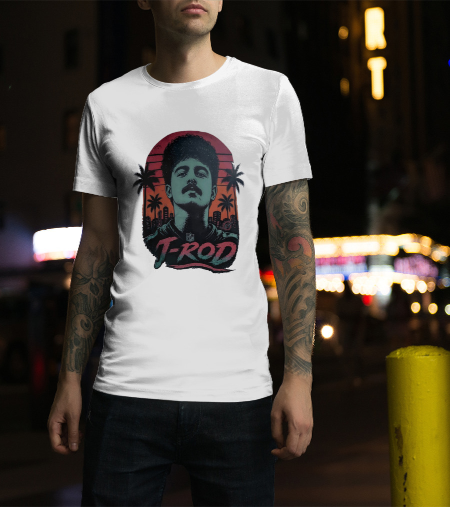 J ROD Miami Dolphins Vaporwave Aesthetic Neon Lights NFL T-Shirt