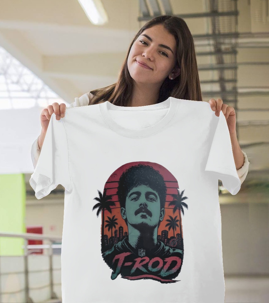 J ROD Miami Dolphins Vaporwave Aesthetic Neon Lights NFL T-Shirt