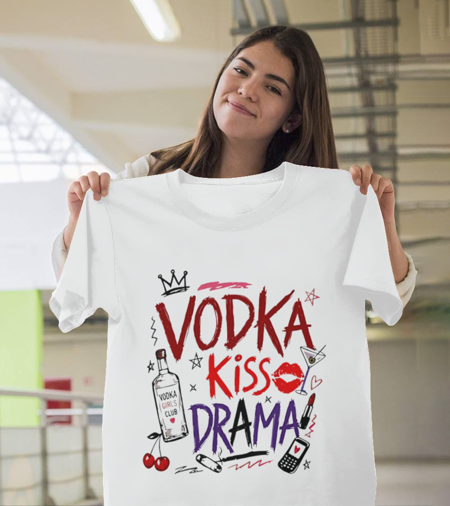 Vodka Kiss Drama Vodka Girls Club Lipstick Martini Cherries T-Shirt