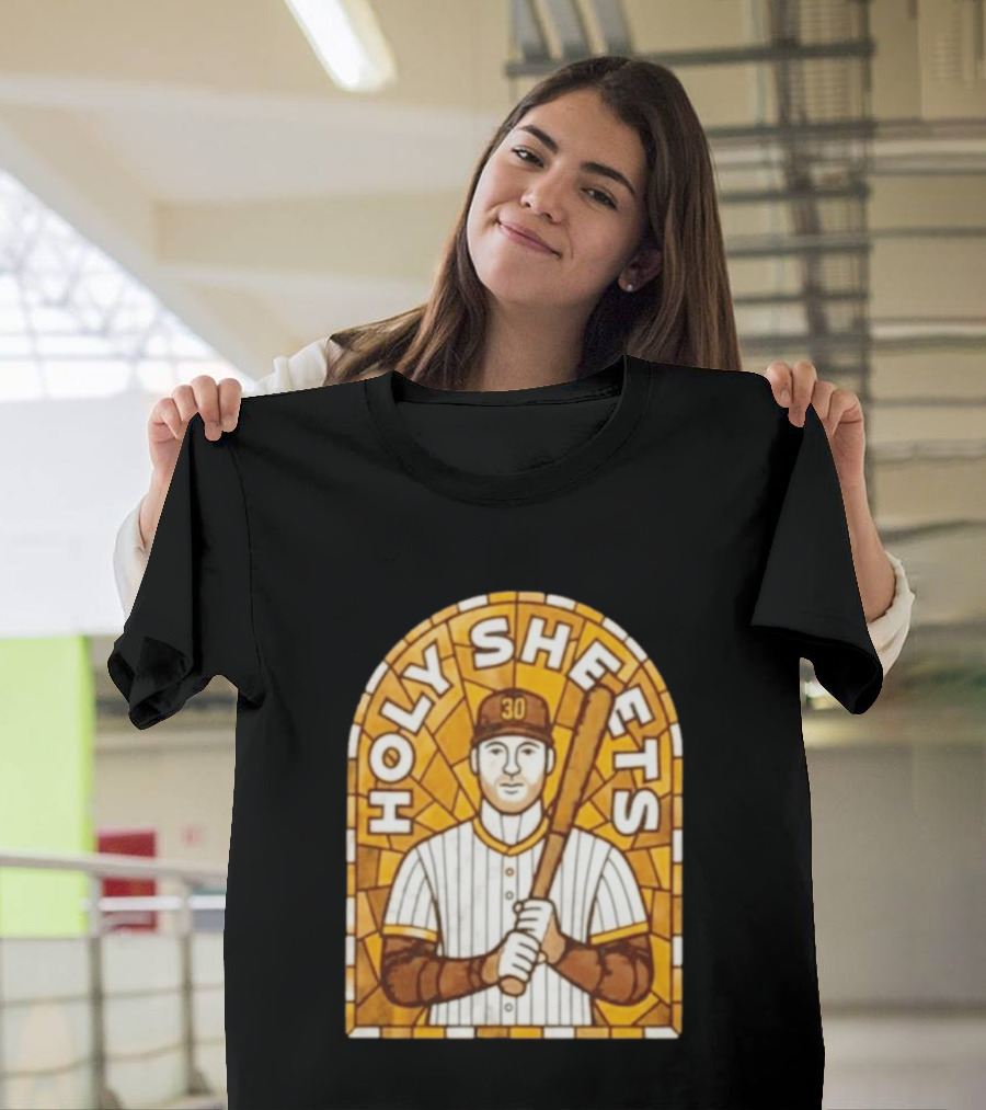 Holy Sheets Baseball Player Holding Bat 30 Stained Glass T-Shirt