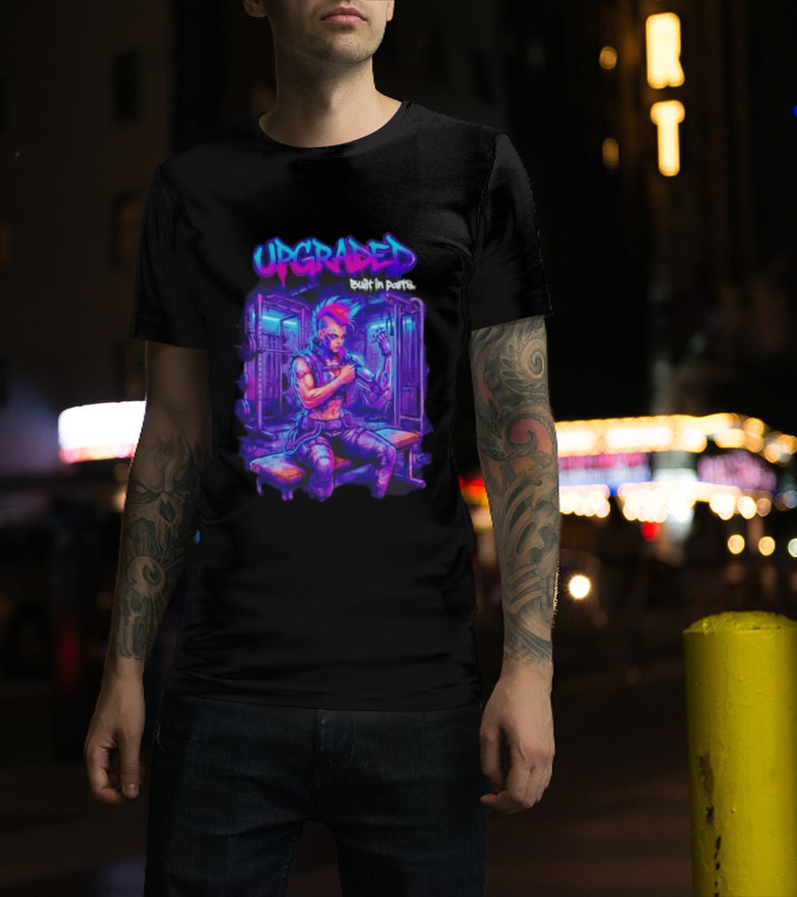 Upgraded Cyberpunk Girl Built In Parts Neon Gym Aesthetic T-Shirt