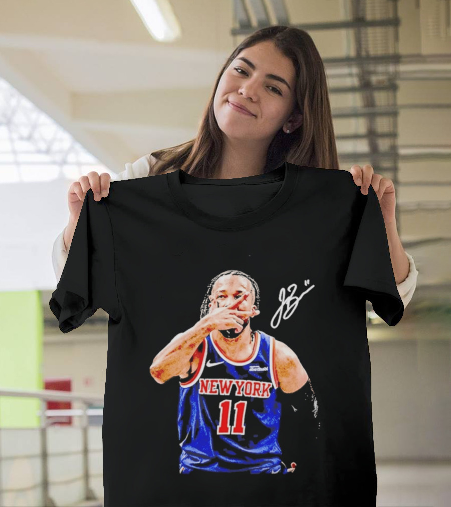 Jalen Brunson New York Knicks 11 JB Basketball Celebration Blue T-Shirt