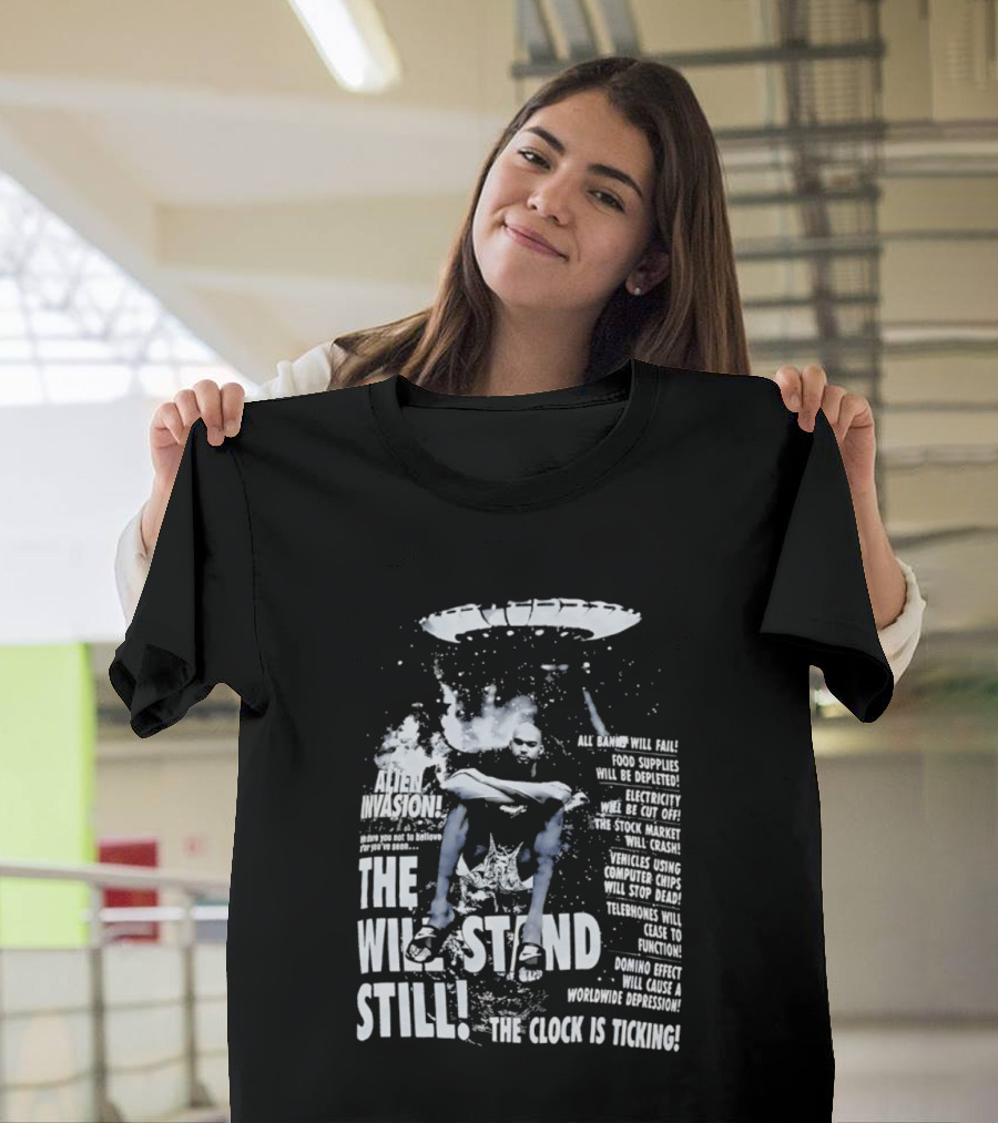 LeBron James The End Will Stand Still Is Ticking UFO Alien Invasion Los Angeles Lakers Worldwide Depression T-Shirt