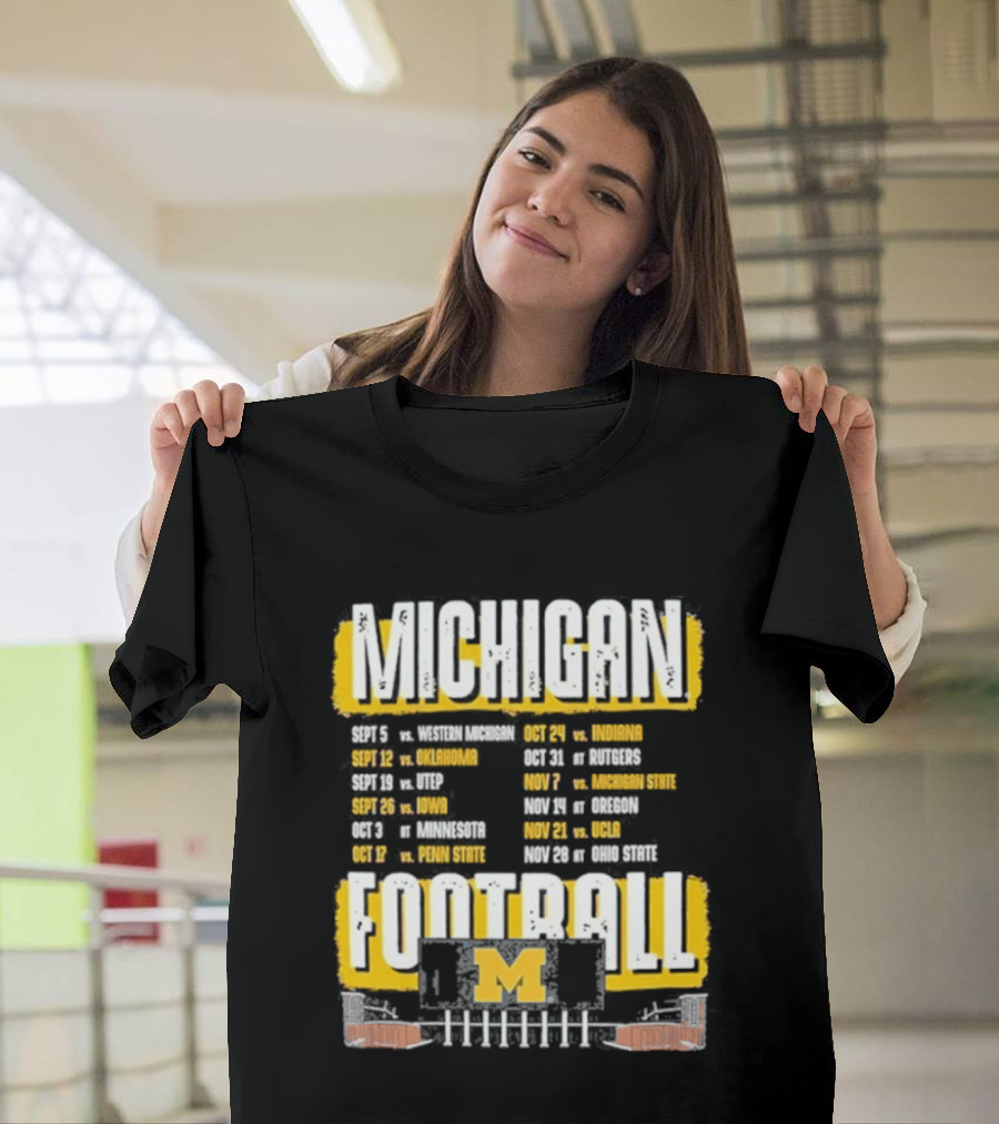 Michigan Football Big Ten Conference Schedule Ann Arbor Stadium Route Eateries And Landmarks T-Shirt