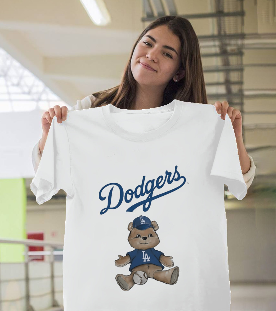 Los Angeles Dodgers Teddy Bear With Baseball And Dodgers LA Cap T-Shirt
