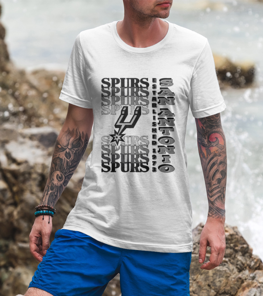 San Antonio Spurs Stacked Wordmark Logo With Iconic Spur T-Shirt