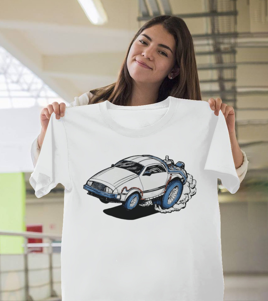 Doc Brown's DeLorean Rat Fink Hot Rod No Time To Lose Racing Car Classic Drawing T-Shirt