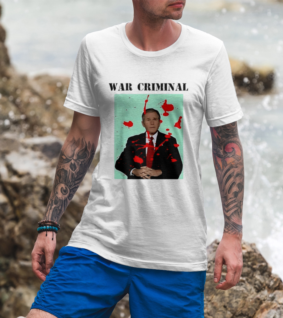George W. Bush War Criminal Red Paint Splatter Image T-Shirt